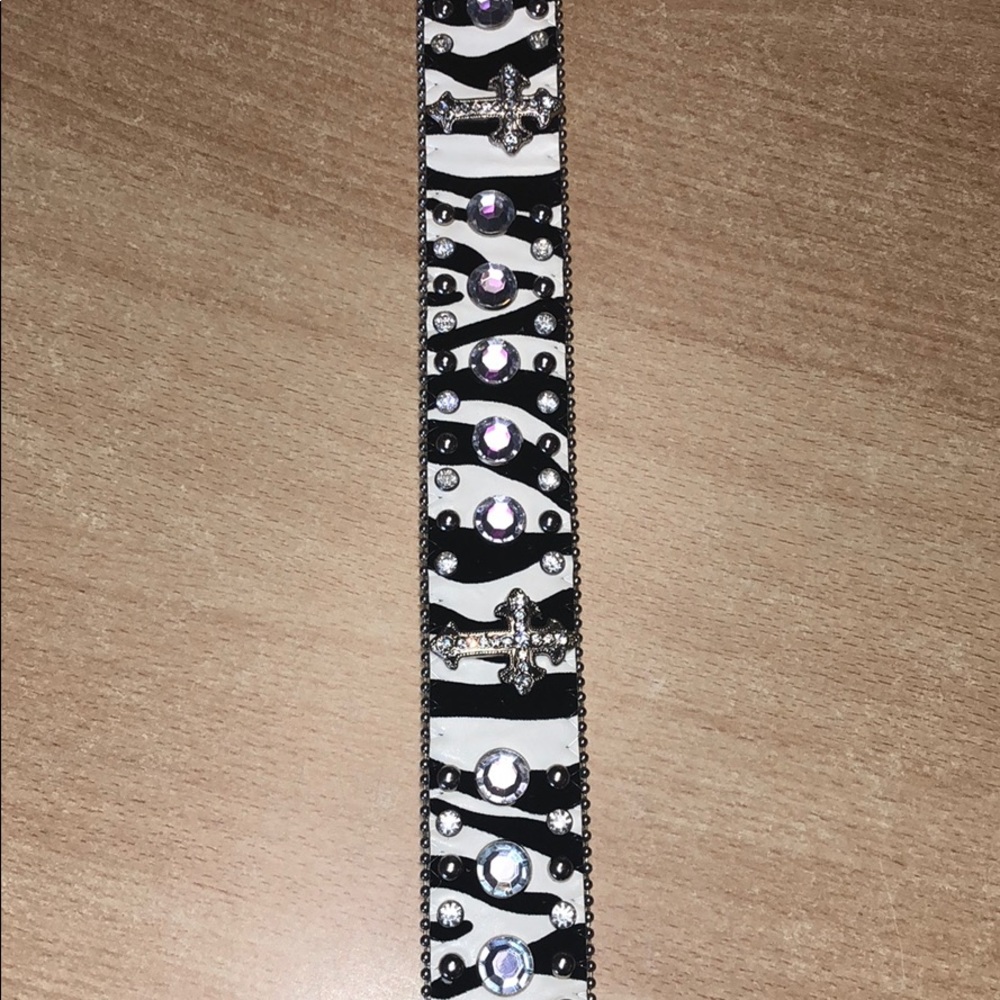 Zebra Pint Belt with Crosses and sparkles